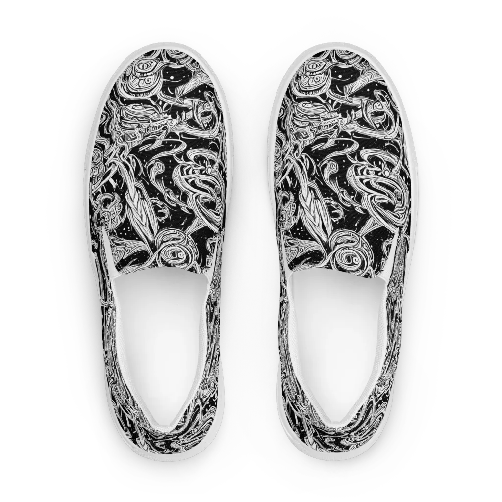 Blackwork Current on Women's Slip-On Canvas Shoes — Front