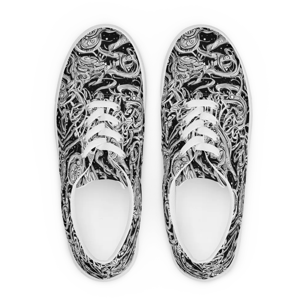 Blackwork Current on Men's Lace-Up Canvas Shoes — Front