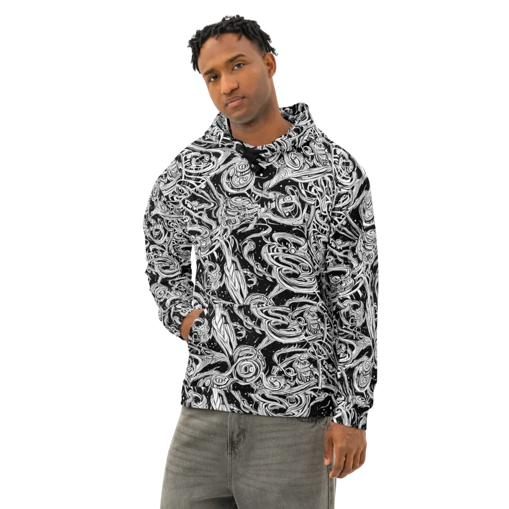 Blackwork Current on Cotton Hoodie — Left Front