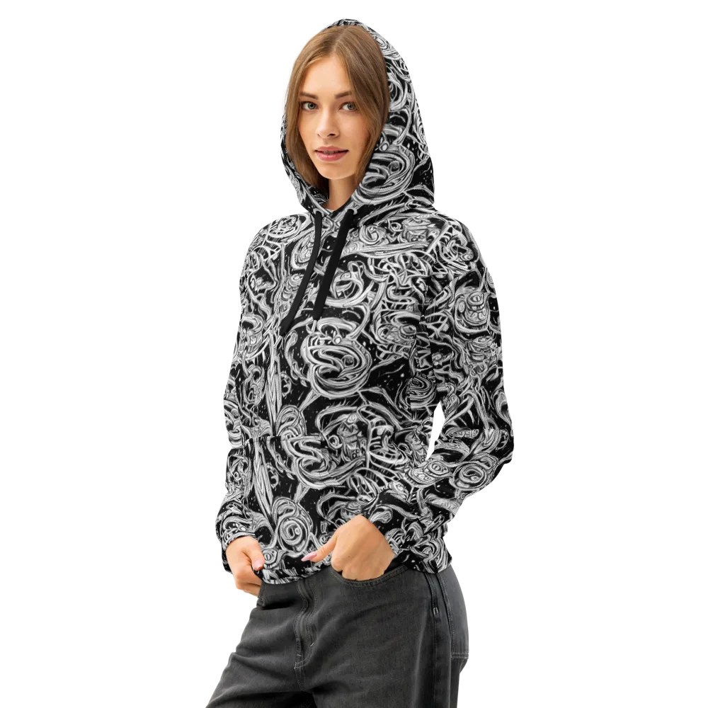 Blackwork Current on Cotton Hoodie — Left Front