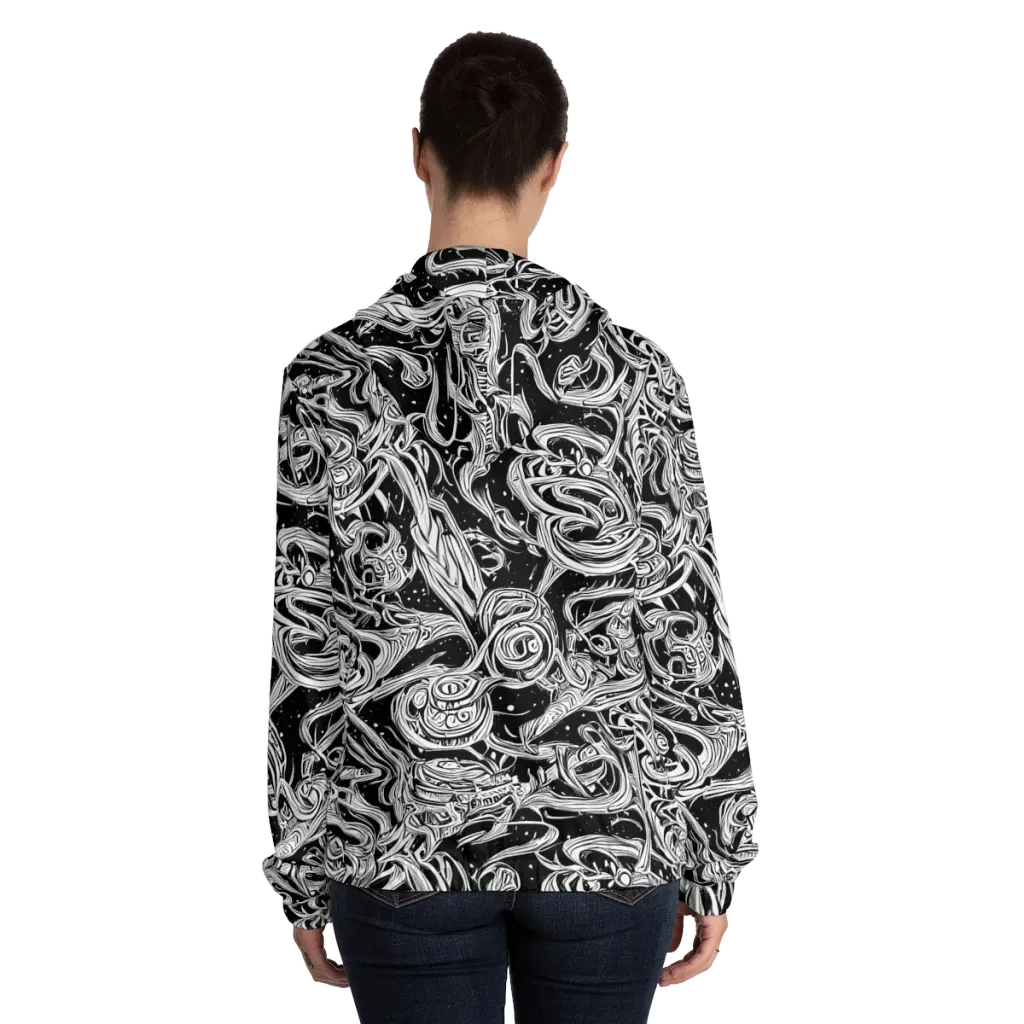 Blackwork Current on Women's Full-Zip Hoodie — Back On Person