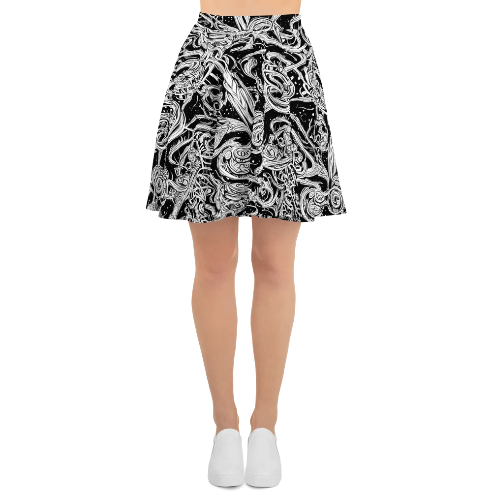 Blackwork Current on Skater Skirt — Front