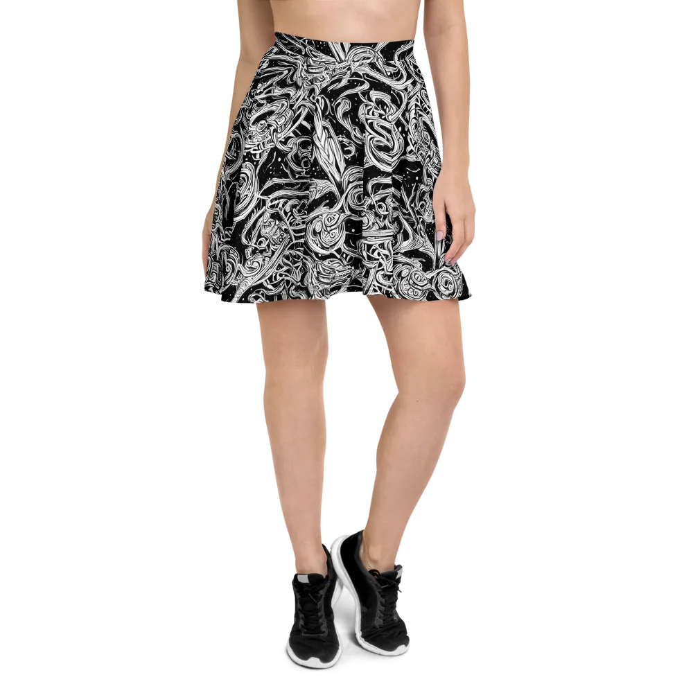 Blackwork Current on Skater Skirt — Front