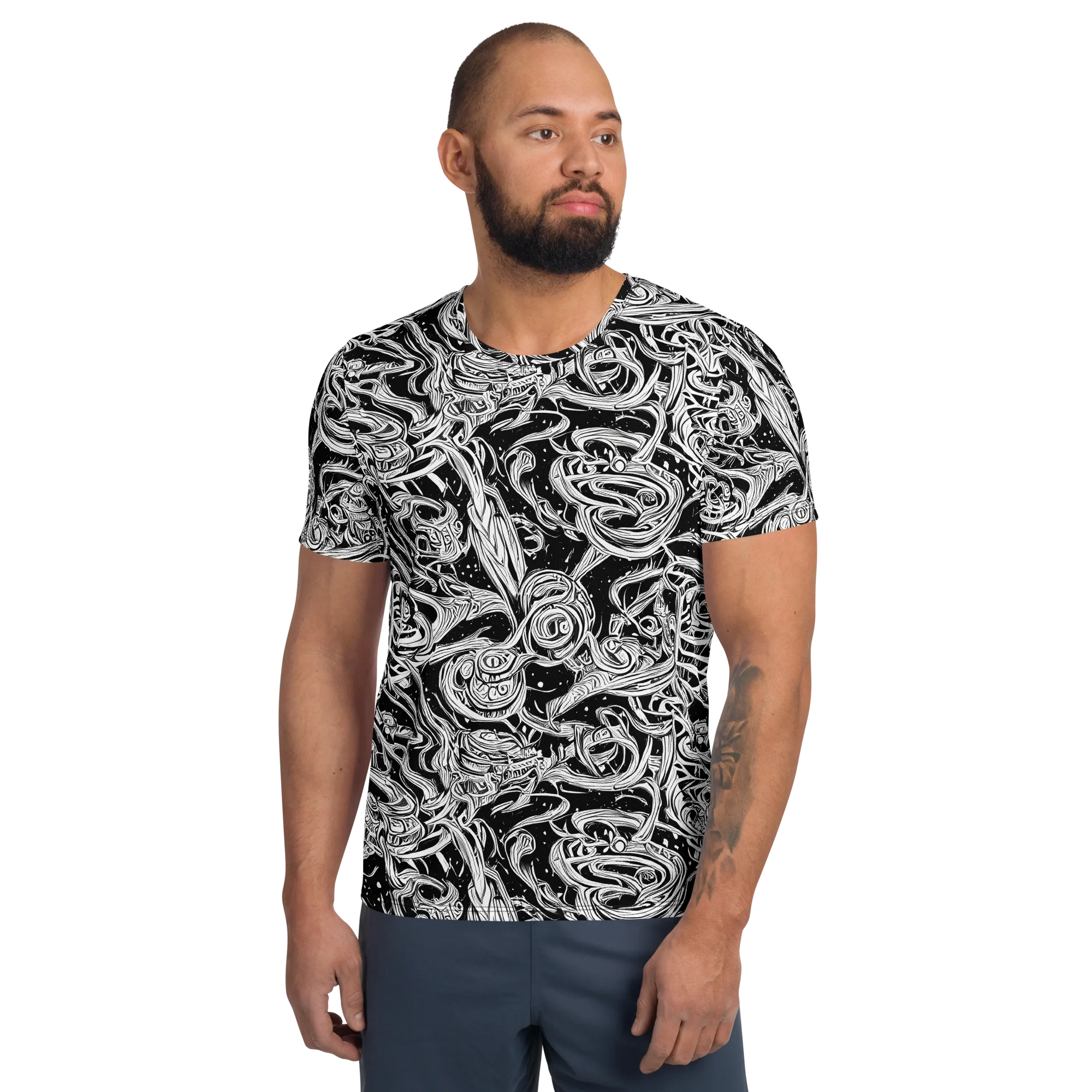 Blackwork Current on Men's Athletic T-Shirt — Front