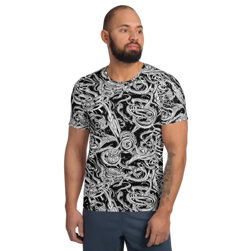 Blackwork Current on a Men's Athletic T-Shirt