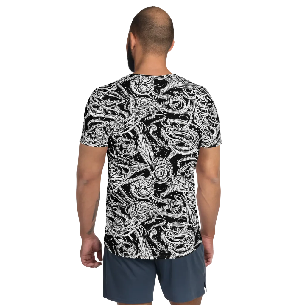Blackwork Current on Men's Athletic T-Shirt — Back