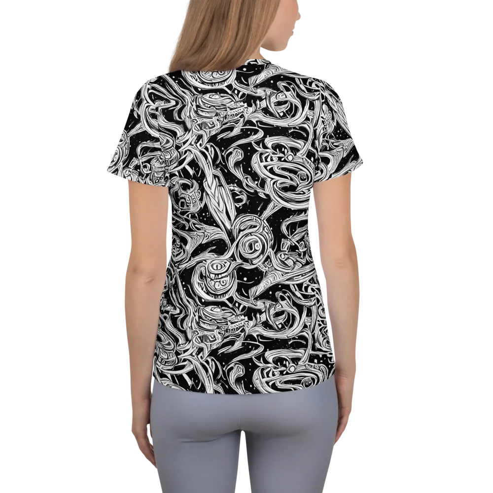 Blackwork Current on Women's Athletic T-Shirt — Back