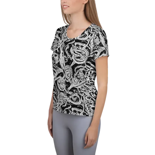 Blackwork Current on a Women's Athletic T-Shirt