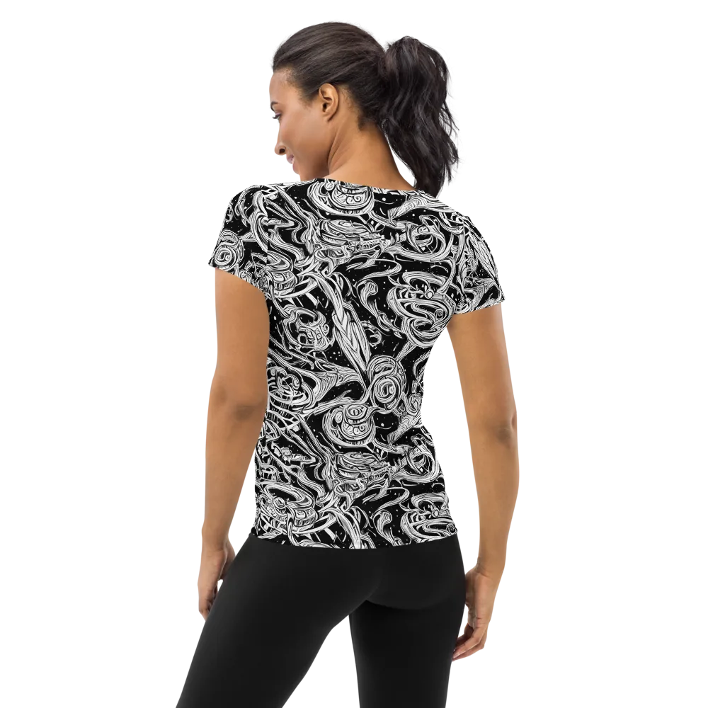 Blackwork Current on Women's Athletic T-Shirt — Back