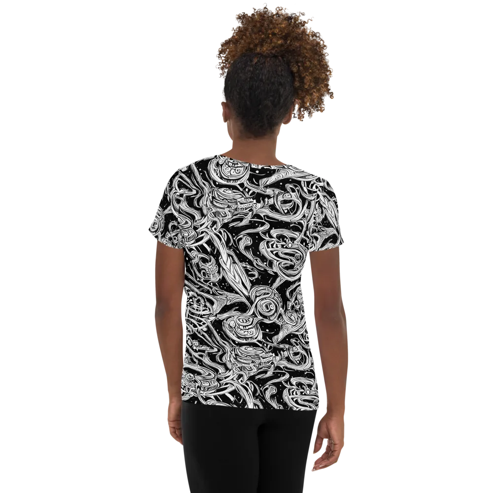 Blackwork Current on Women's Athletic T-Shirt — Back