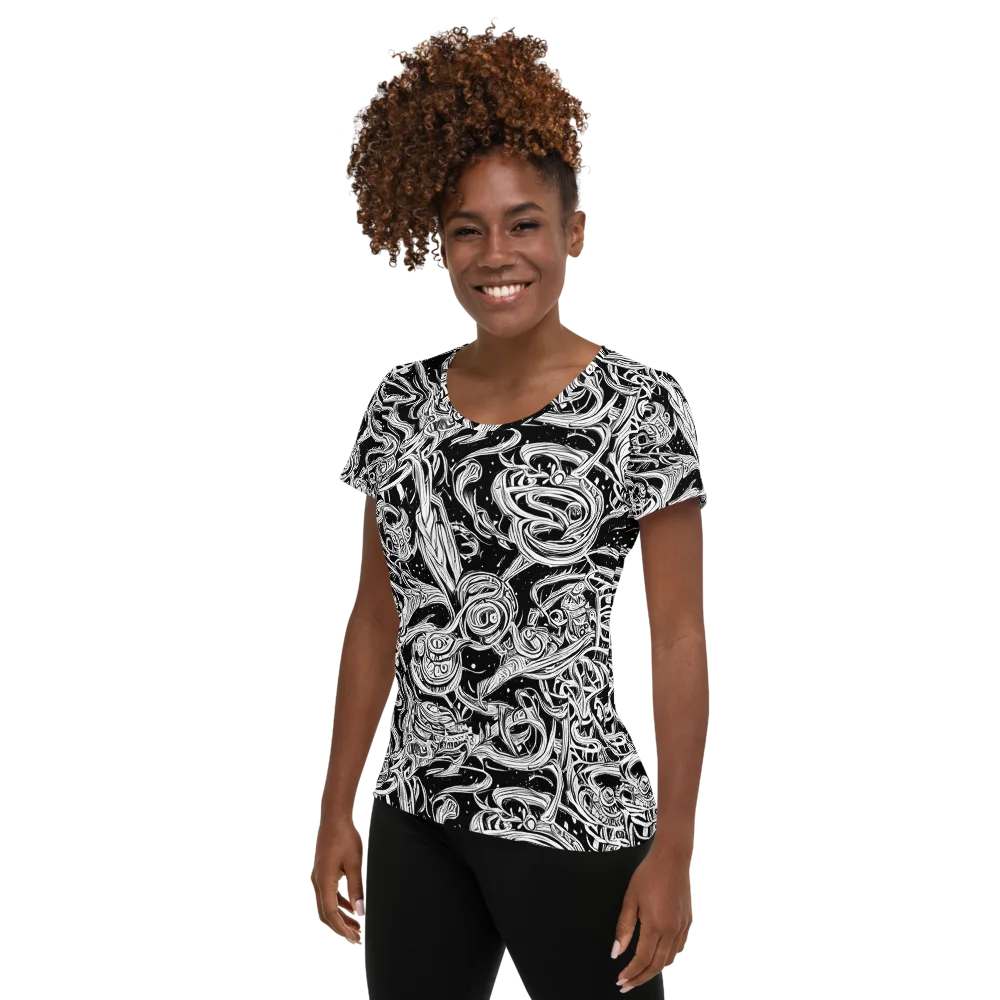 Blackwork Current on Women's Athletic T-Shirt — Left