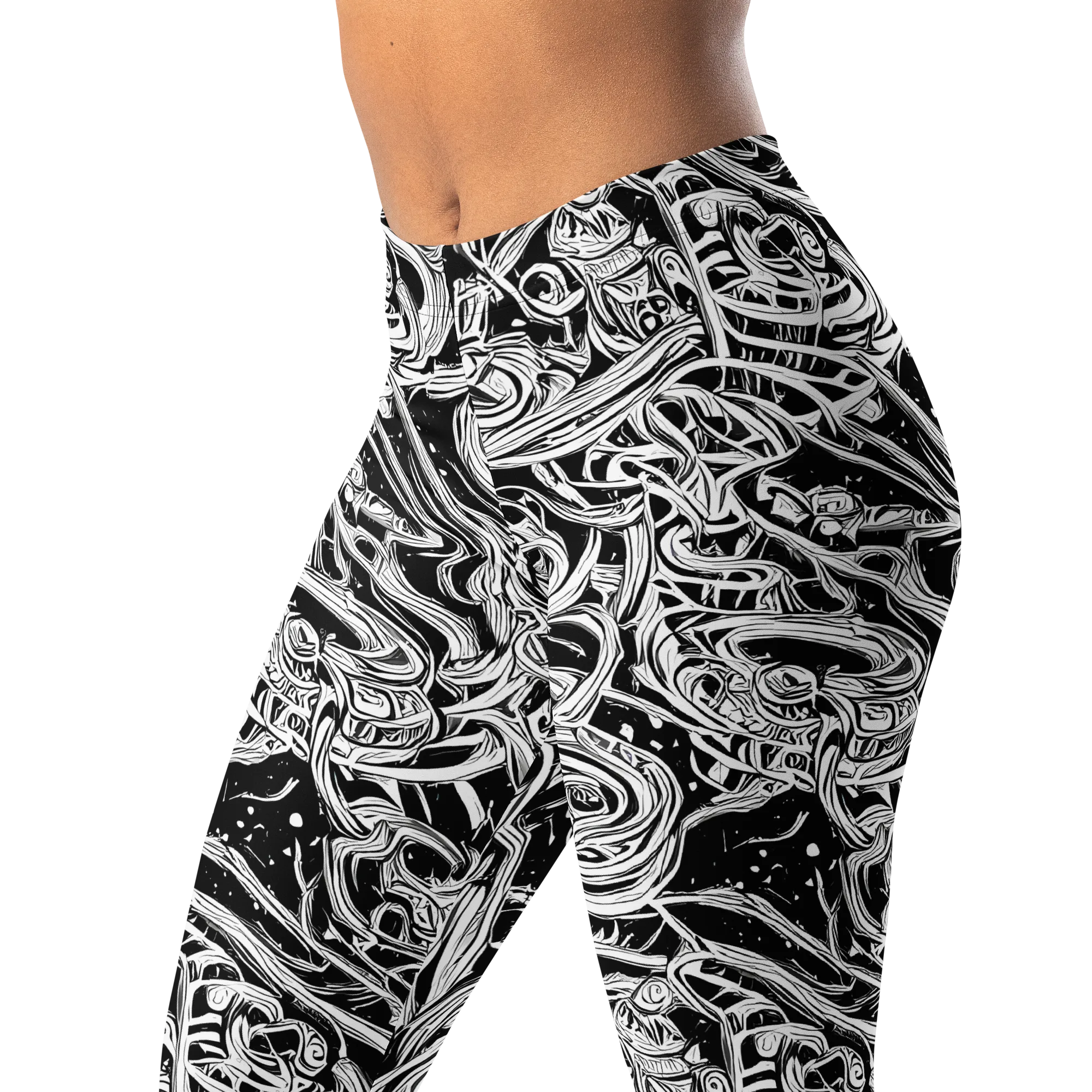 Blackwork Current on Leggings — Left Front