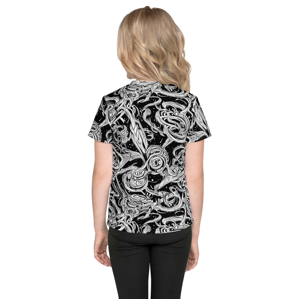 Blackwork Current on Kids Crew Neck T-Shirt — Back