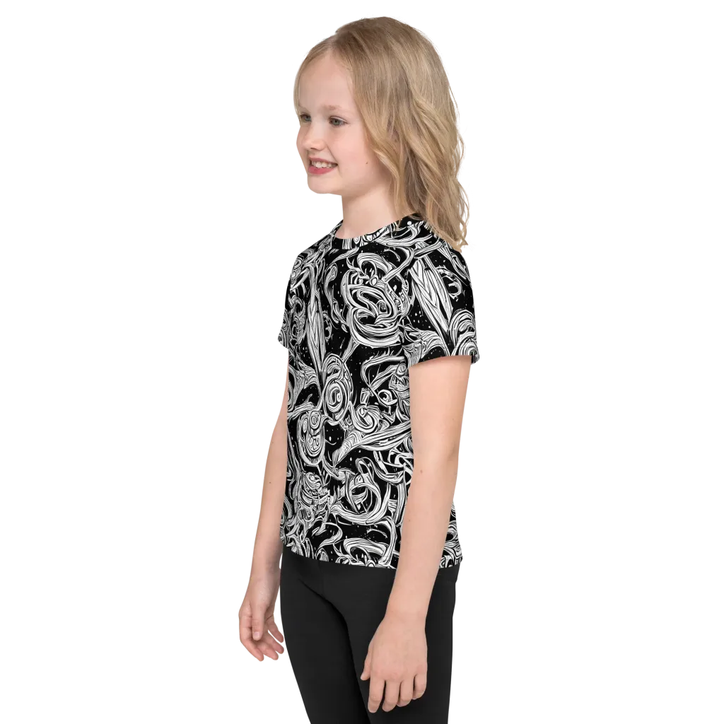 Blackwork Current on Kids Crew Neck T-Shirt — Left