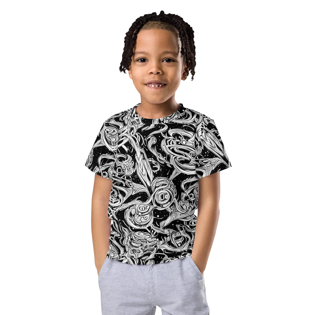 Blackwork Current on Kids Crew Neck T-Shirt — Front