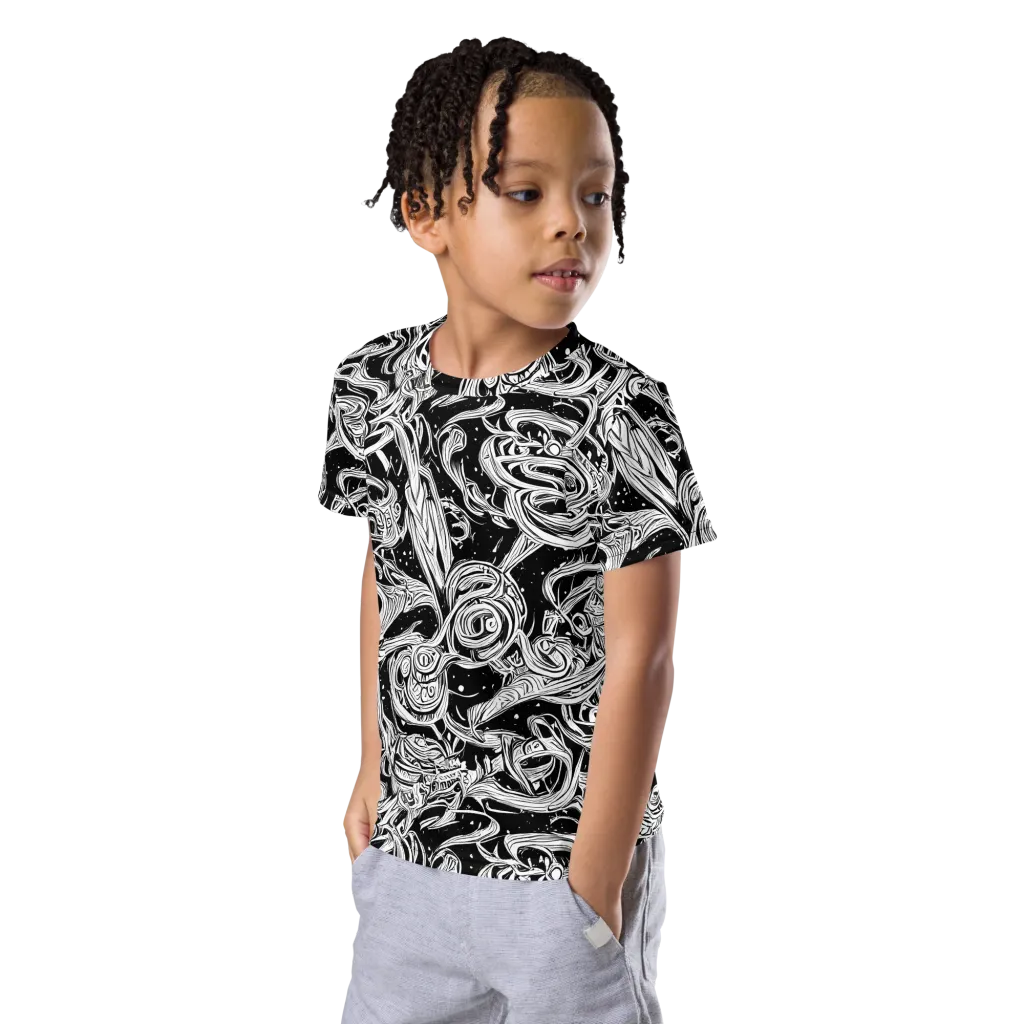 Blackwork Current on Kids Crew Neck T-Shirt — Left Front