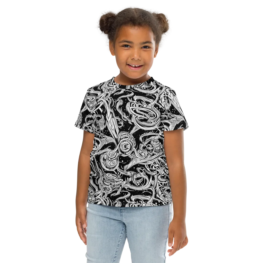 Blackwork Current on Kids Crew Neck T-Shirt — Front