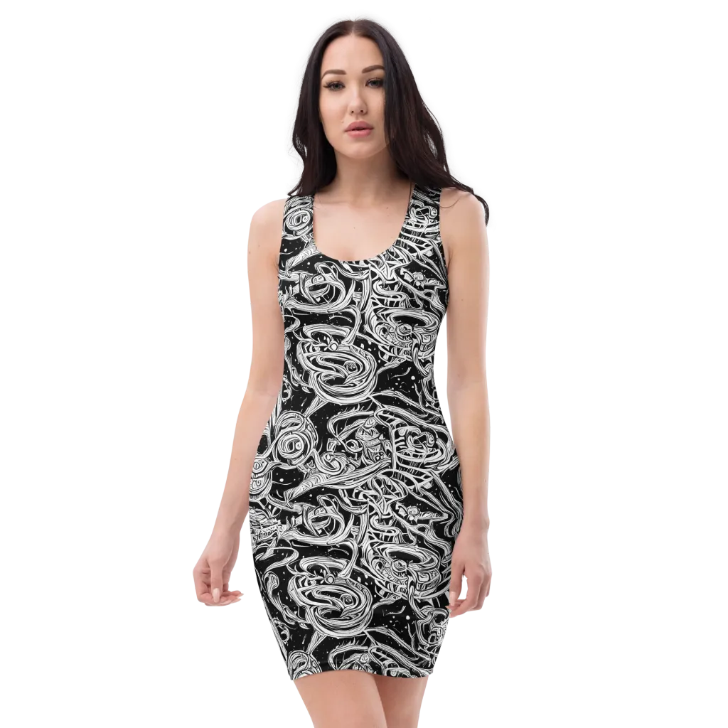 Blackwork Current on Bodycon Dress — Front