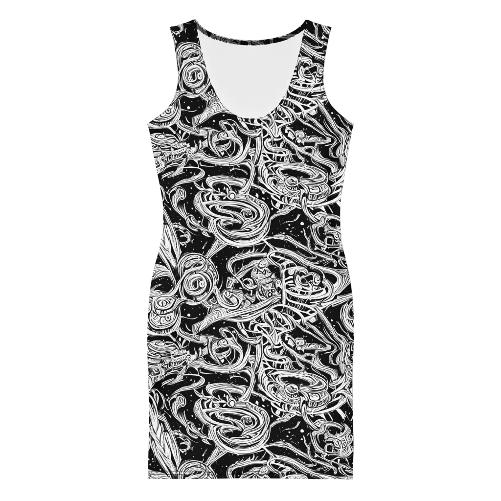 Blackwork Current on Bodycon Dress — Front