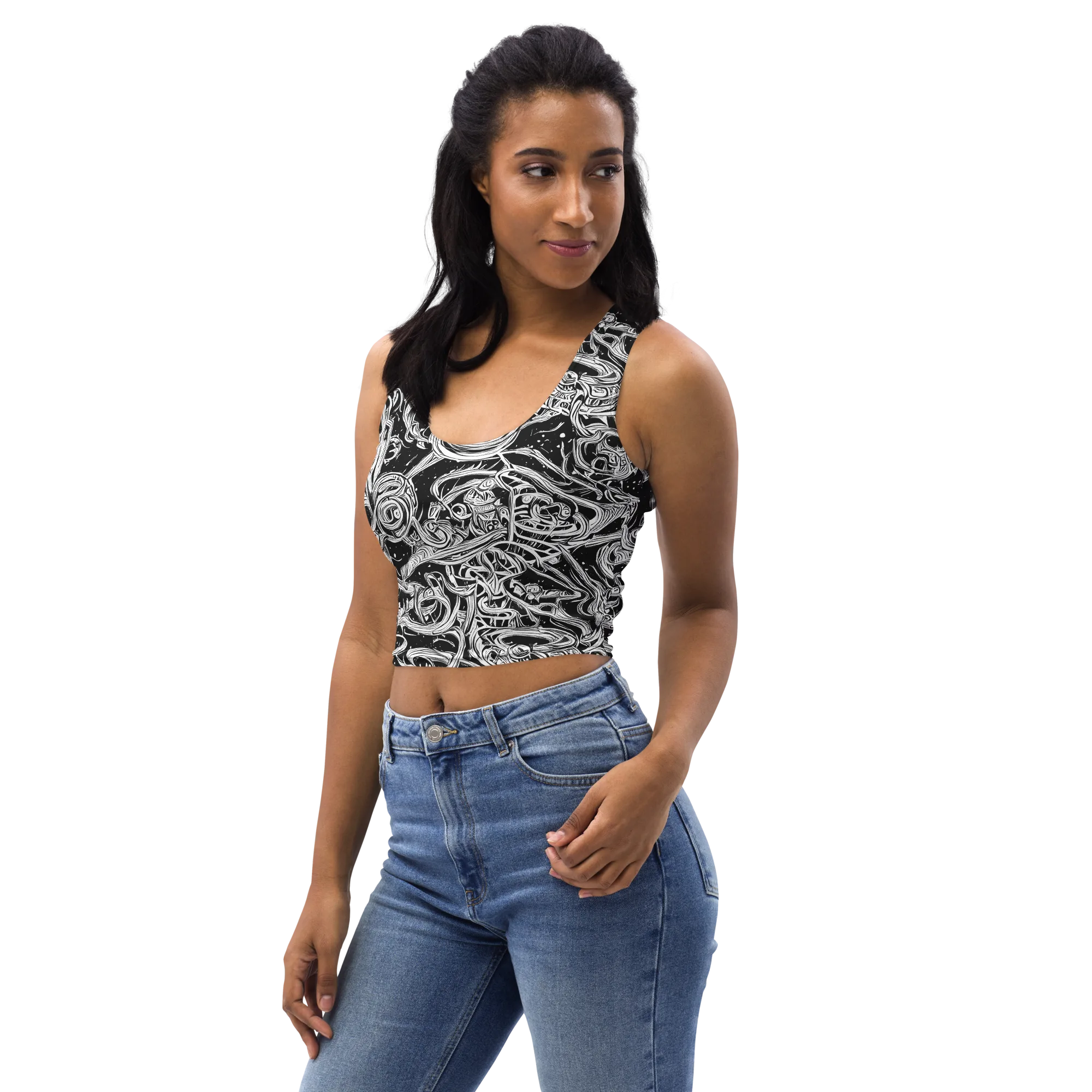 Blackwork Current on Crop Top — Left Front