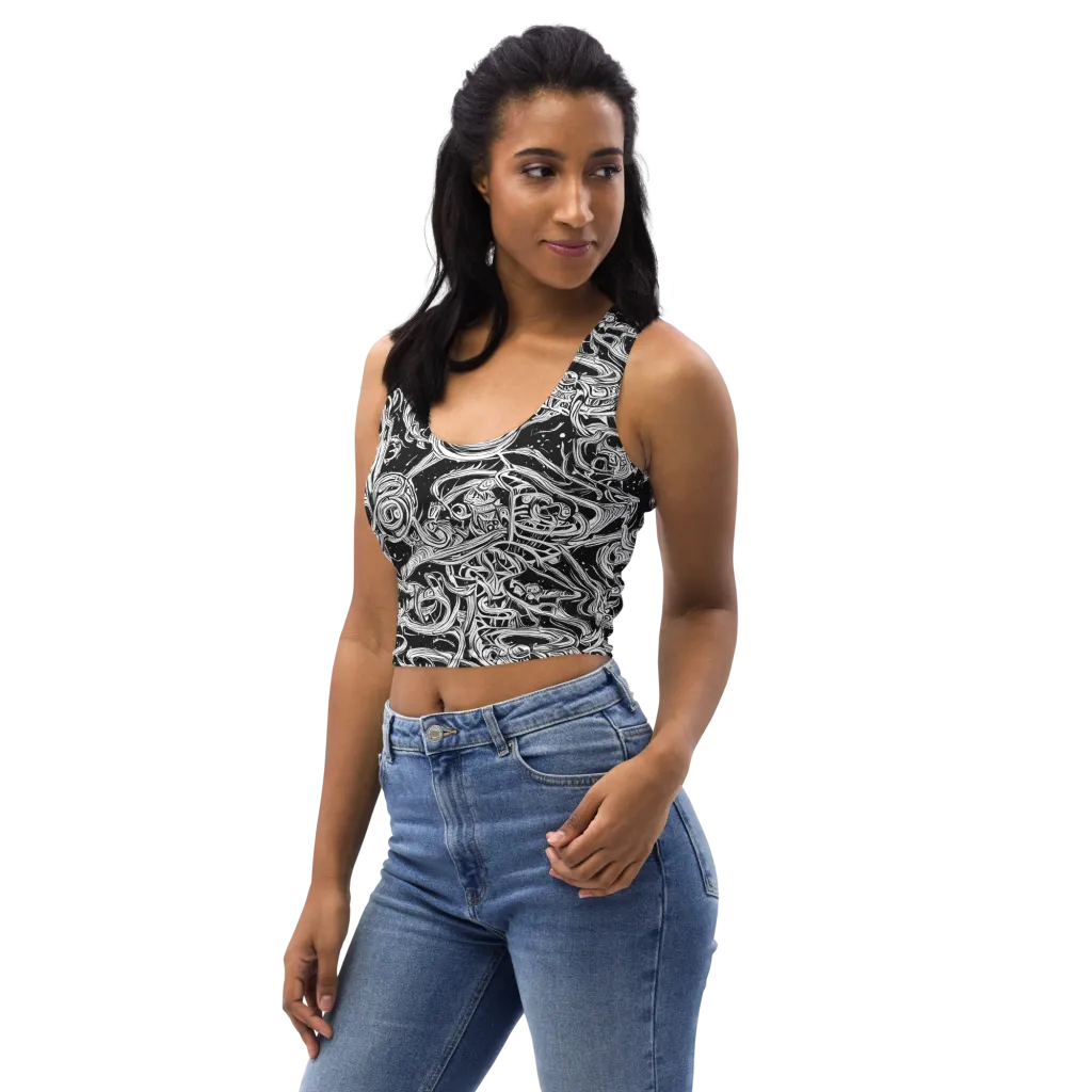 Blackwork Current on Crop Top — Left Front