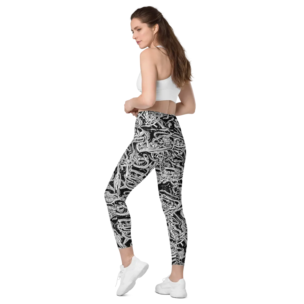 Blackwork Current on Leggings with Pockets — Left Back