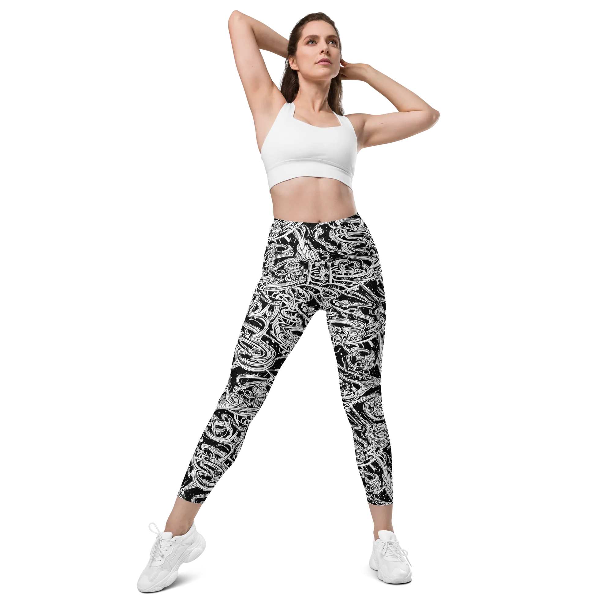 Blackwork Current on Leggings with Pockets — Front