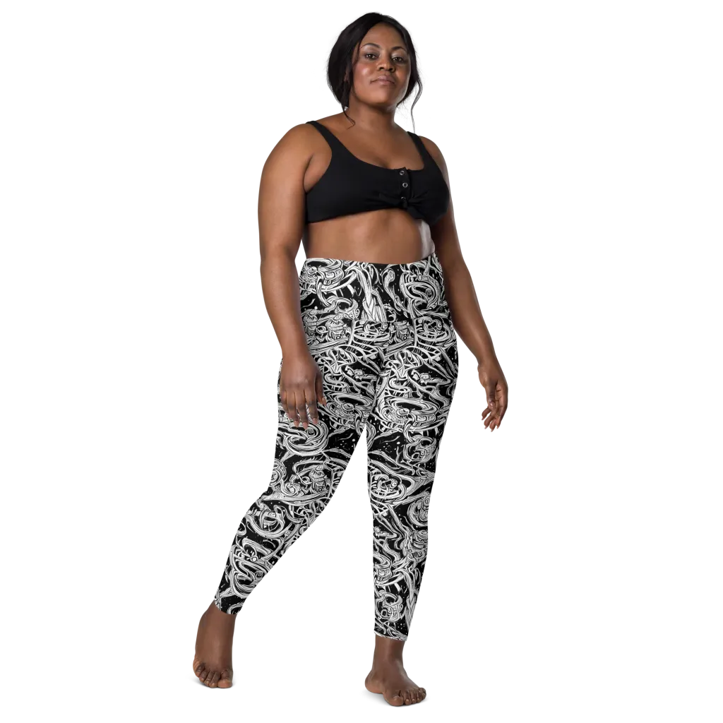 Blackwork Current on Leggings with Pockets — Front