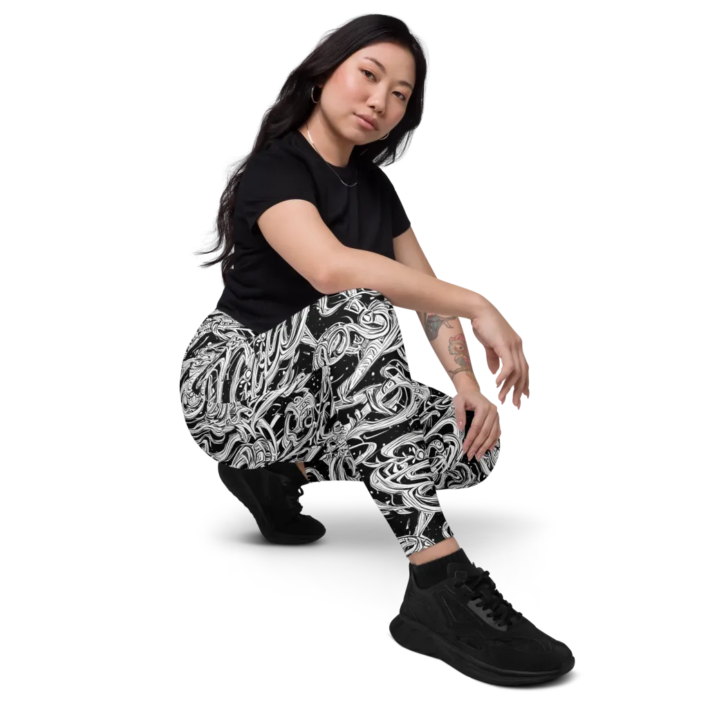 Blackwork Current on Leggings with Pockets — Right Front
