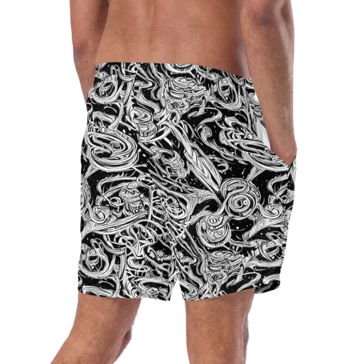 Blackwork Current on a Swim Trunks