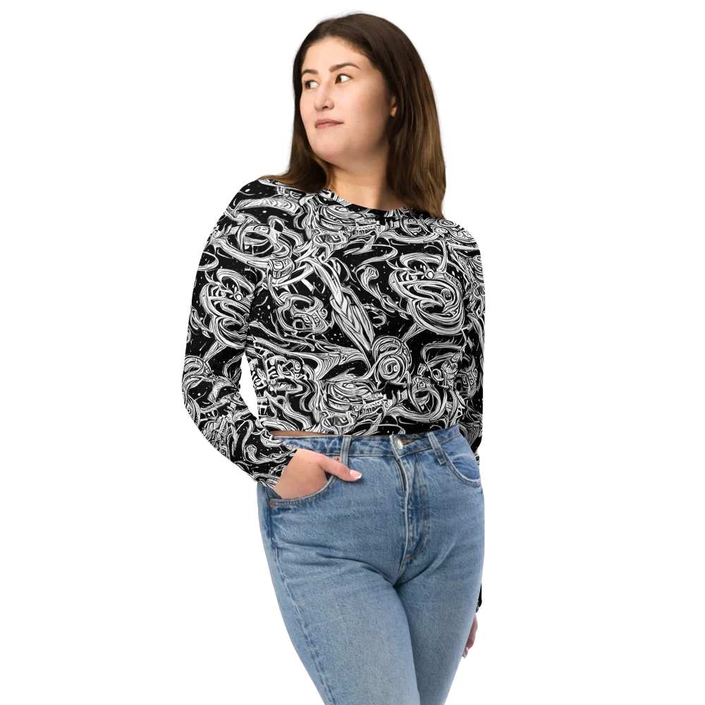 Blackwork Current on Long Sleeve Crop Top — Front