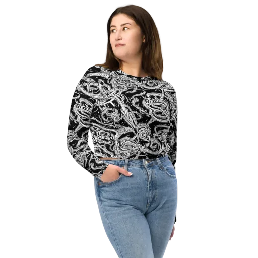 Blackwork Current on a Long Sleeve Crop Top