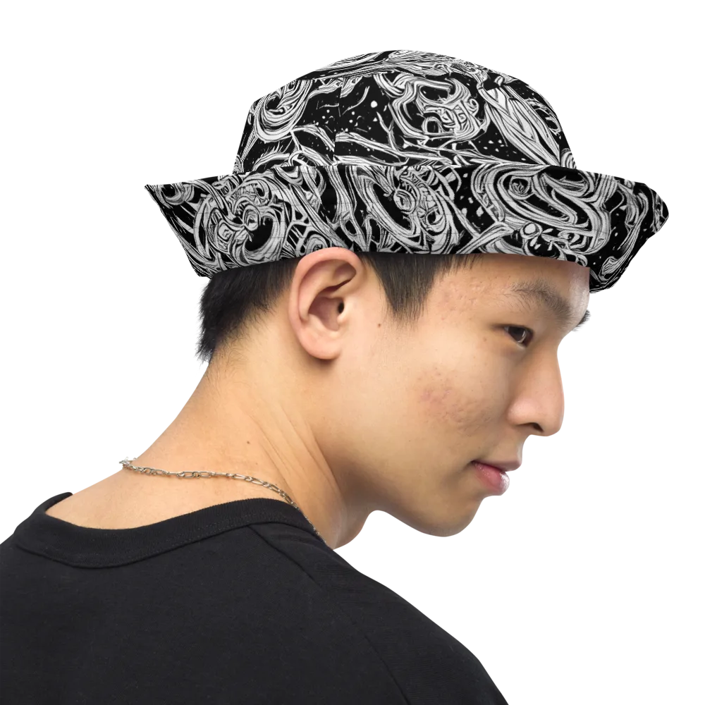 Blackwork Current on Reversible Bucket Hat — Right Outside