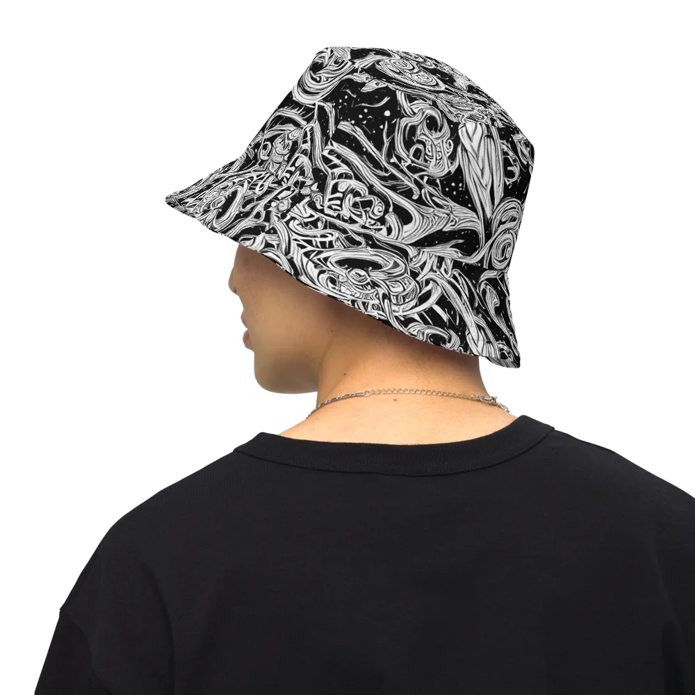 Blackwork Current on Reversible Bucket Hat — Back Inside