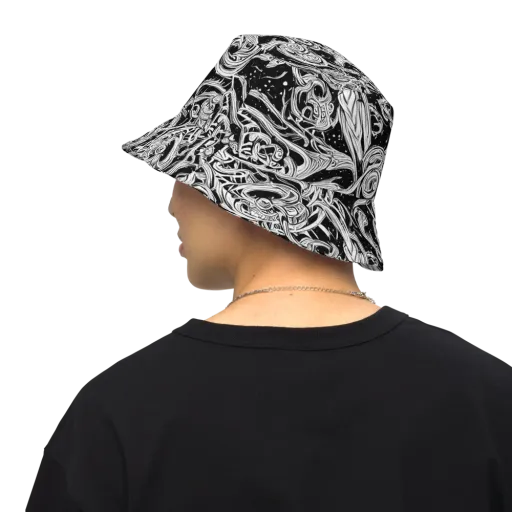 Blackwork Current on a Reversible Bucket Hat