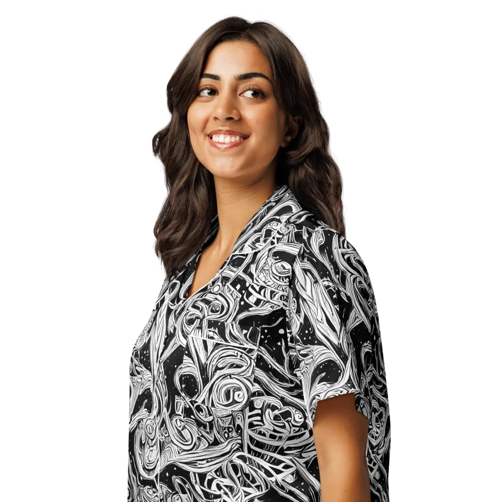Blackwork Current on Women's Short Sleeve Pajama Top — Left Front