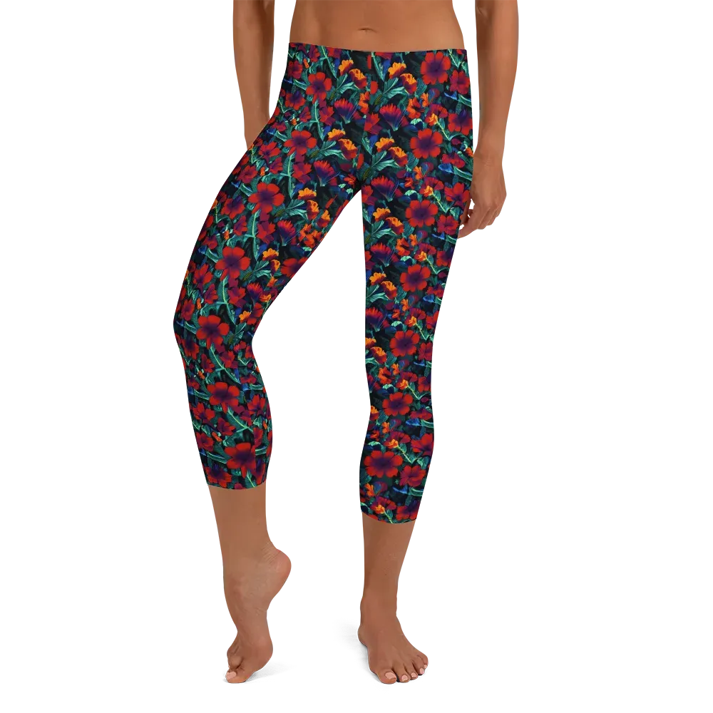 Crimson Jungle on Capri Leggings — Front