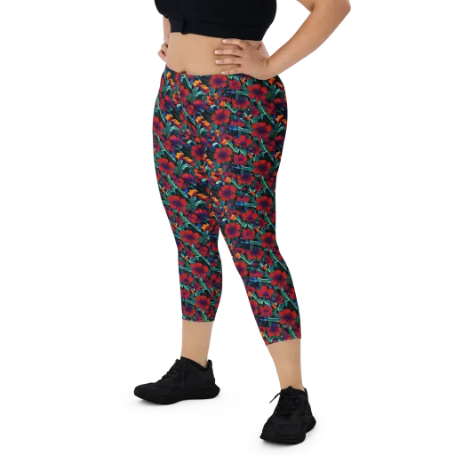 Crimson Jungle on a Capri Leggings