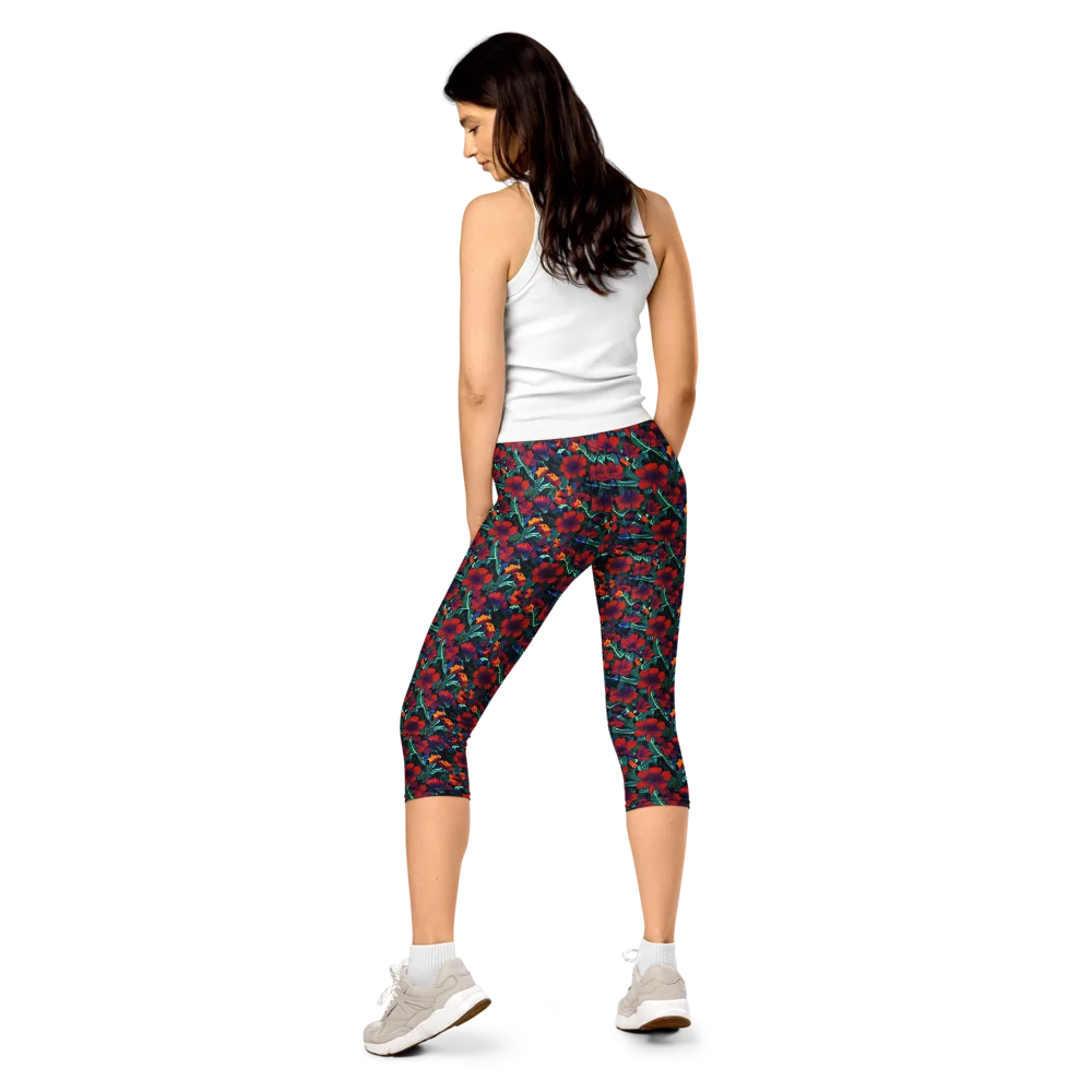 Crimson Jungle on Capri Leggings — Back