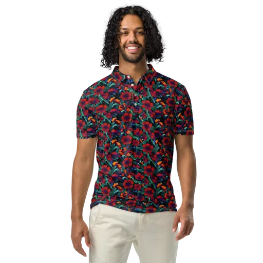 Crimson Jungle on a Men's Slim Fit Polo Shirt