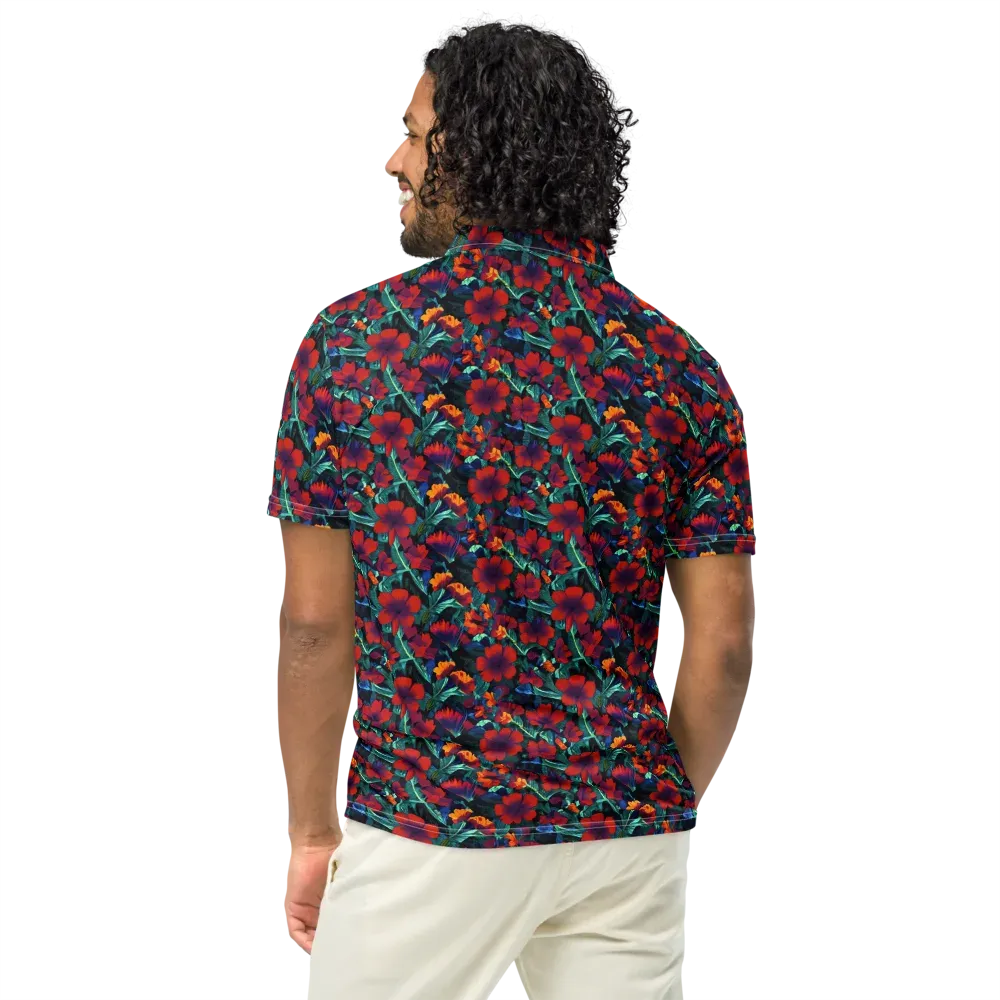 Crimson Jungle on Men's Slim Fit Polo Shirt — Back