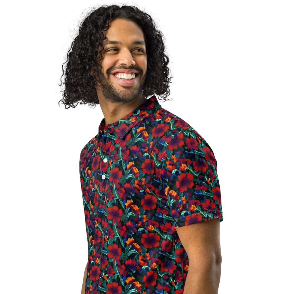 Crimson Jungle on Men's Slim Fit Polo Shirt — Left Front