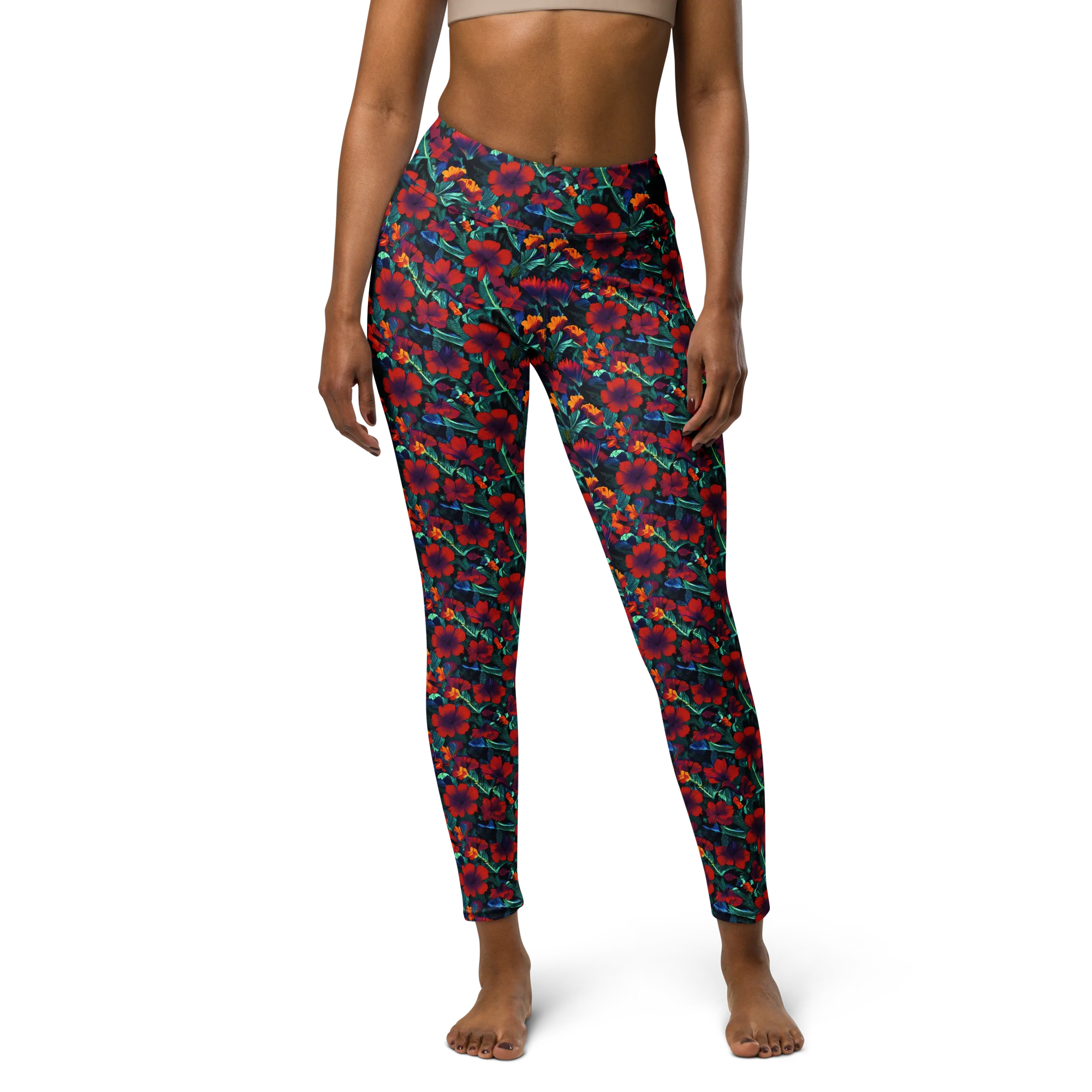 Crimson Jungle on Yoga Leggings — Front