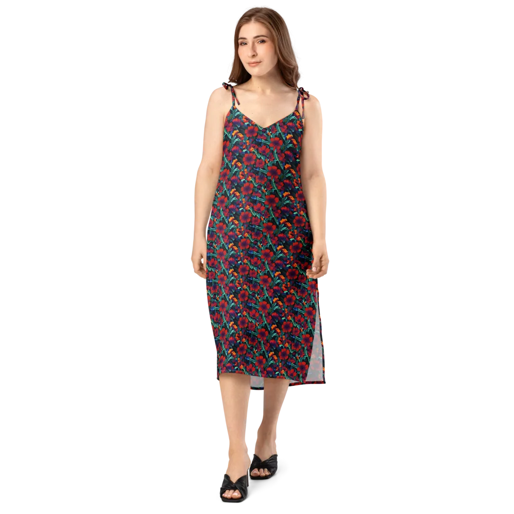Crimson Jungle on Slip Dress — Front