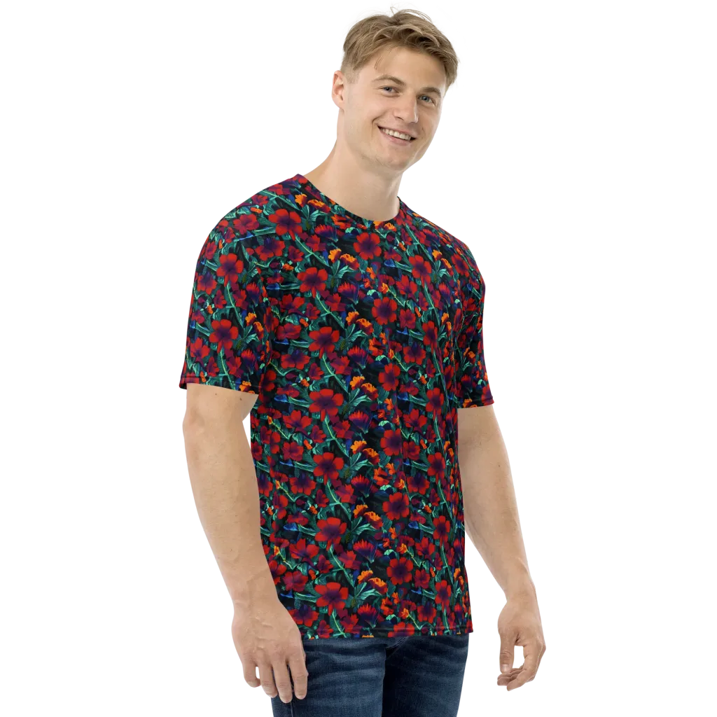 Crimson Jungle on Men's Crew Neck T-Shirt — Right