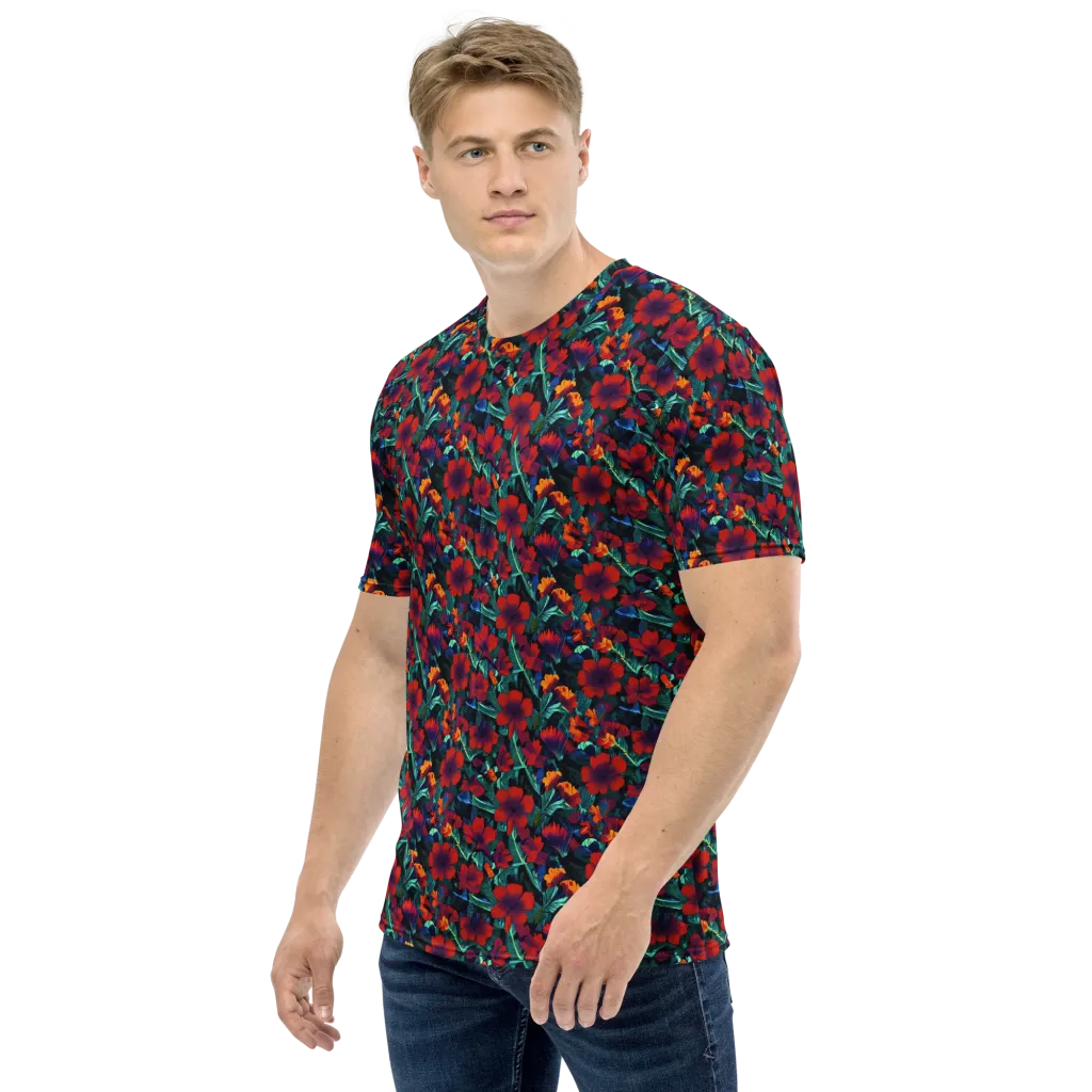 Crimson Jungle on Men's Crew Neck T-Shirt — Left