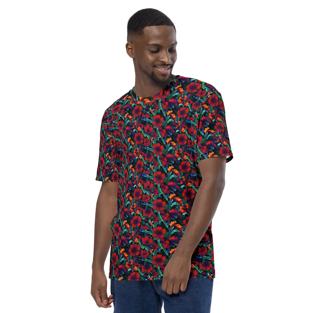 Crimson Jungle on Men's Crew Neck T-Shirt — Left