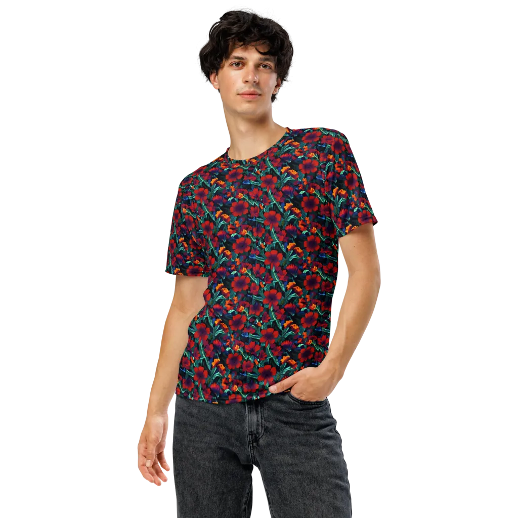Crimson Jungle on Men's Crew Neck T-Shirt — Front