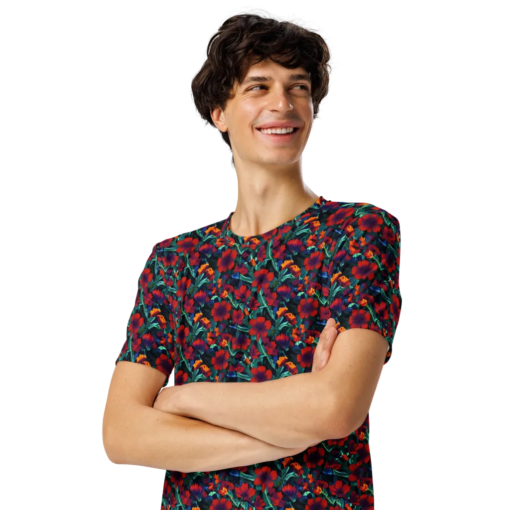 Crimson Jungle on Men's Crew Neck T-Shirt — Left Front