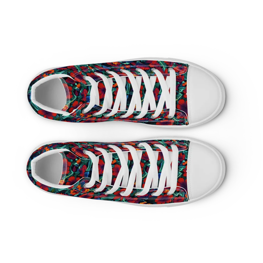 Crimson Jungle on Men's High Top Canvas Shoes — Front
